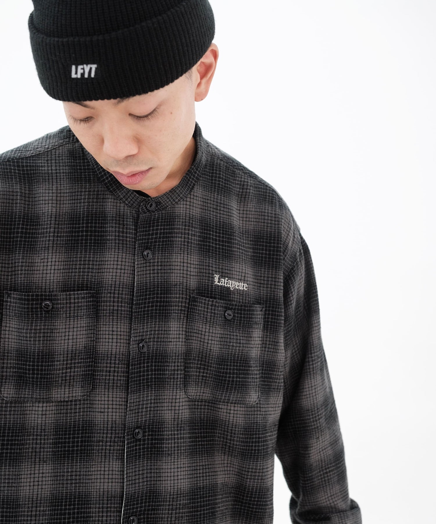 LFYT - NEP TWILL CHECK BAND COLLAR SHIRT LA250202