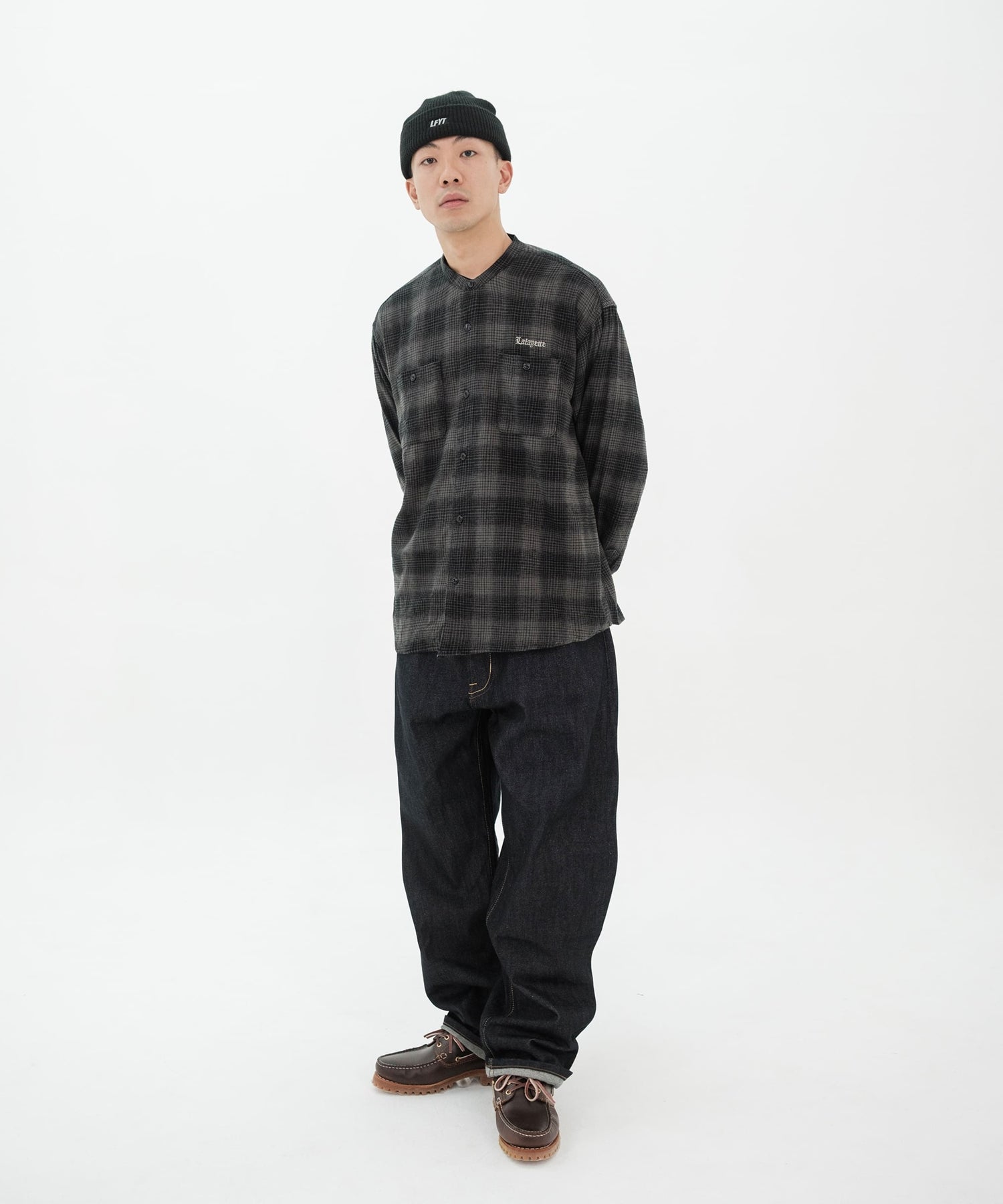 LFYT - NEP TWILL CHECK BAND COLLAR SHIRT LA250202