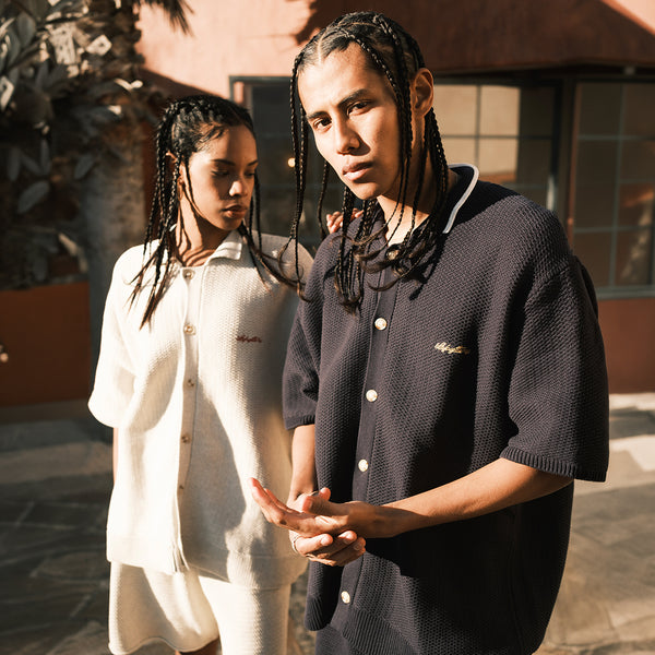 LFYT - RAVEN PATTERN SUMMER KNIT SHIRT LS260203