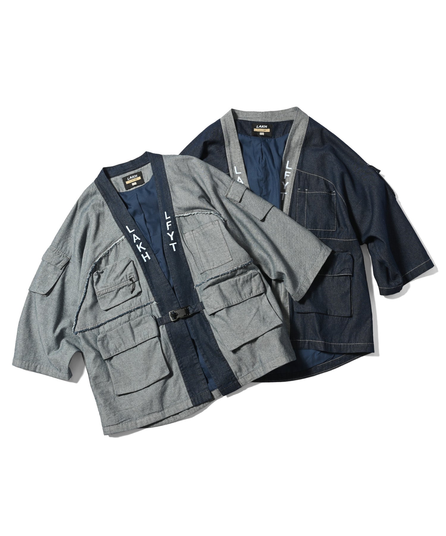 LFYT × LAKH - RECYCLED DENIM FUNCTIONAL KIMONO "REVERSE" PLK-LFYT BLUE