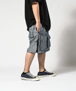 LFYT × LAKH - RECYCLED DENIM FUNCTIONAL TEN POCKETS CARGO SHORTS "REVERSE" SH-FTPC-LFYT BLUE