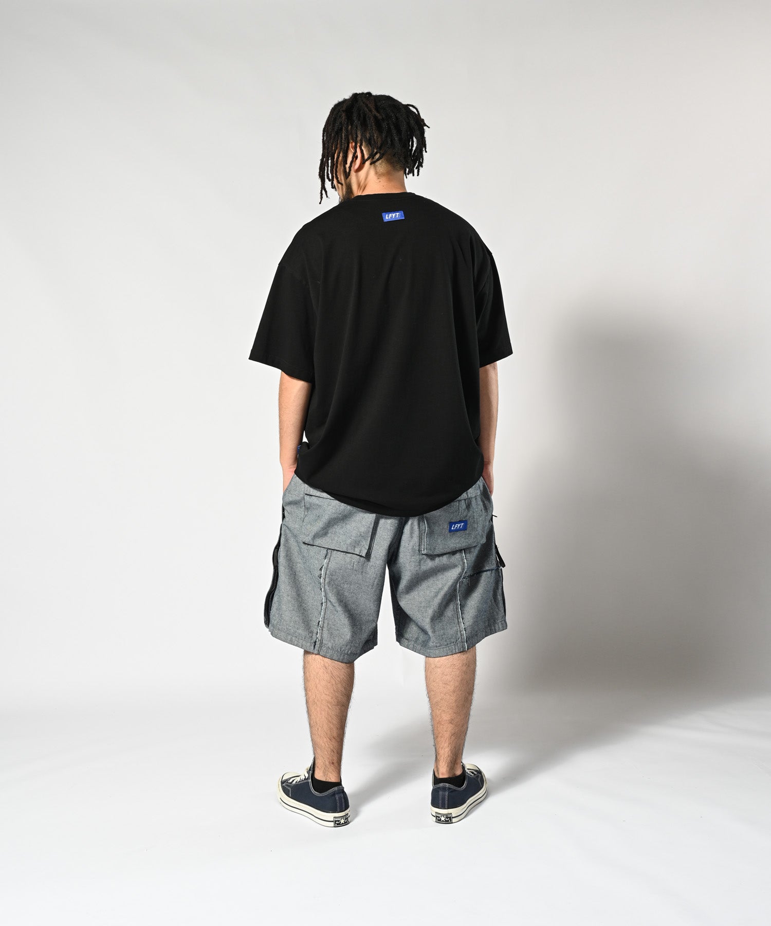 LFYT × LAKH - RECYCLED DENIM FUNCTIONAL TEN POCKETS CARGO SHORTS "REVERSE" SH-FTPC-LFYT BLUE