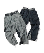 LFYT × LAKH - RECYCLED DENIM FUNCTIONAL TEN POCKETS CARGO PANTS "REVERSE" FTPC-LFYT BLUE