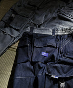 LFYT × LAKH - RECYCLED DENIM FUNCTIONAL TEN POCKETS CARGO PANTS "REVERSE" FTPC-LFYT BLUE