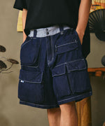 LFYT × LAKH - RECYCLED DENIM FUNCTIONAL TEN POCKETS CARGO SHORTS "REGULAR" SH-FTPC-LFYT NAVY