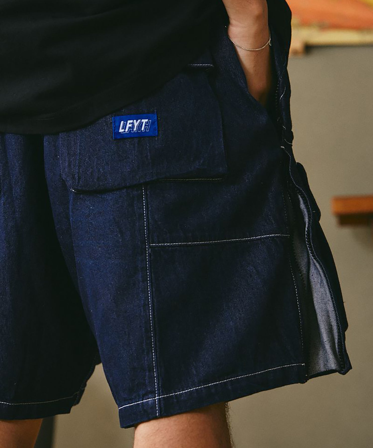 LFYT × LAKH - 再生牛仔布功能性十口袋工裝短褲「常規」SH-FTPC-LFYT 海軍藍