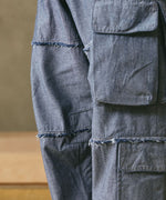 LFYT × LAKH - RECYCLED DENIM FUNCTIONAL TEN POCKETS CARGO PANTS "REVERSE" FTPC-LFYT BLUE