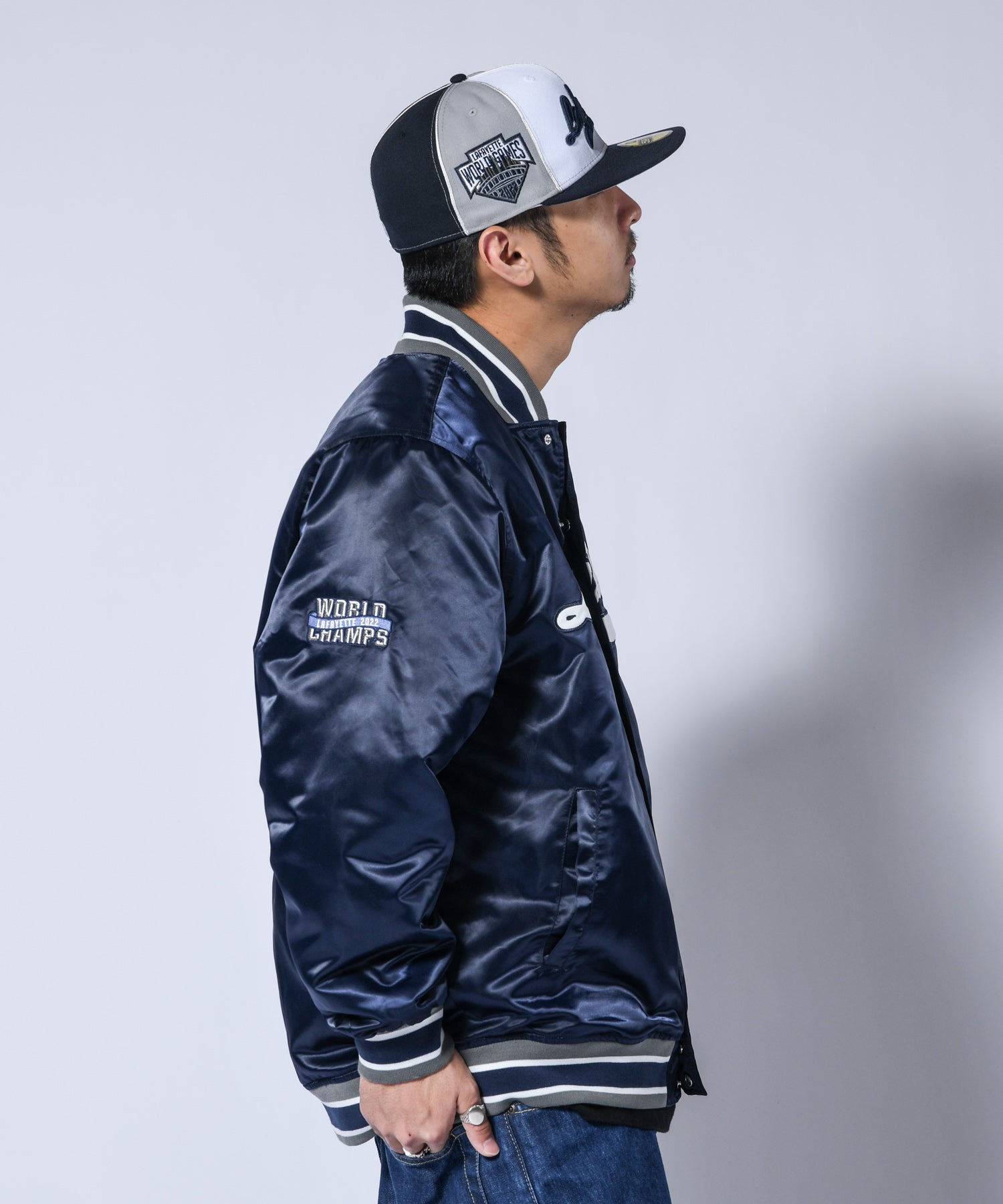 身幅64cmL WTAPS BENCH JACKET NYLON SATIN NAVY - スタジャン