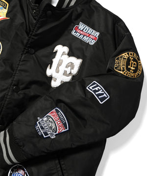 LFYT ALL OVER EMBLEM SATIN VARSITY JACKET LS231001