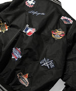 LFYT ALL OVER EMBLEM SATIN VARSITY JACKET LS231001