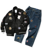 LFYT ALL OVER EMBLEM SATIN VARSITY JACKET LS231001