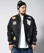 LFYT ALL OVER EMBLEM SATIN VARSITY JACKET LS231001