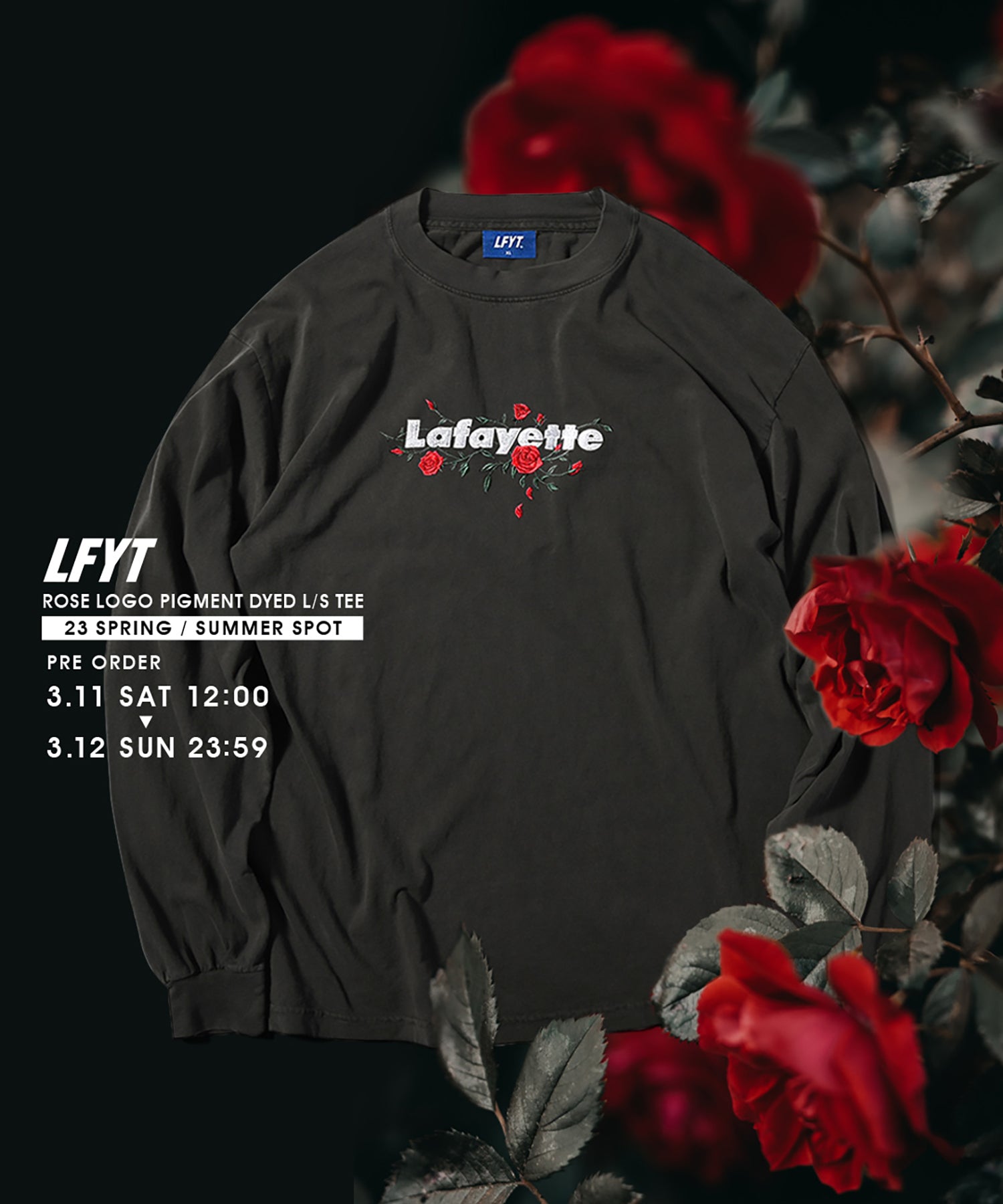 玫瑰LOGO顏料染色長袖T卹 LE230102